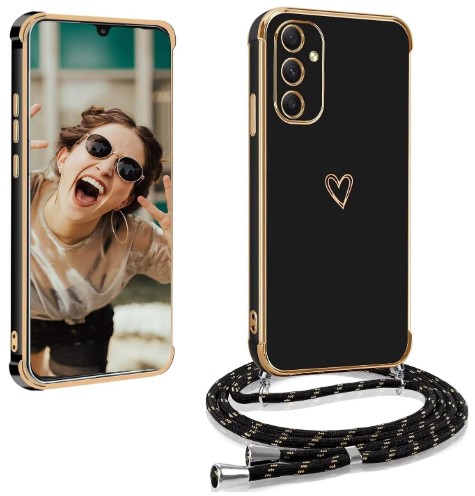 Jeelar ESONG Funda con Cuerda para Samsung Galaxy S23 FE Carcasa Original con Cordón,Patrón de Corazón,Ultra Fina Suave TPU Silicona AntiChoque Cover Case