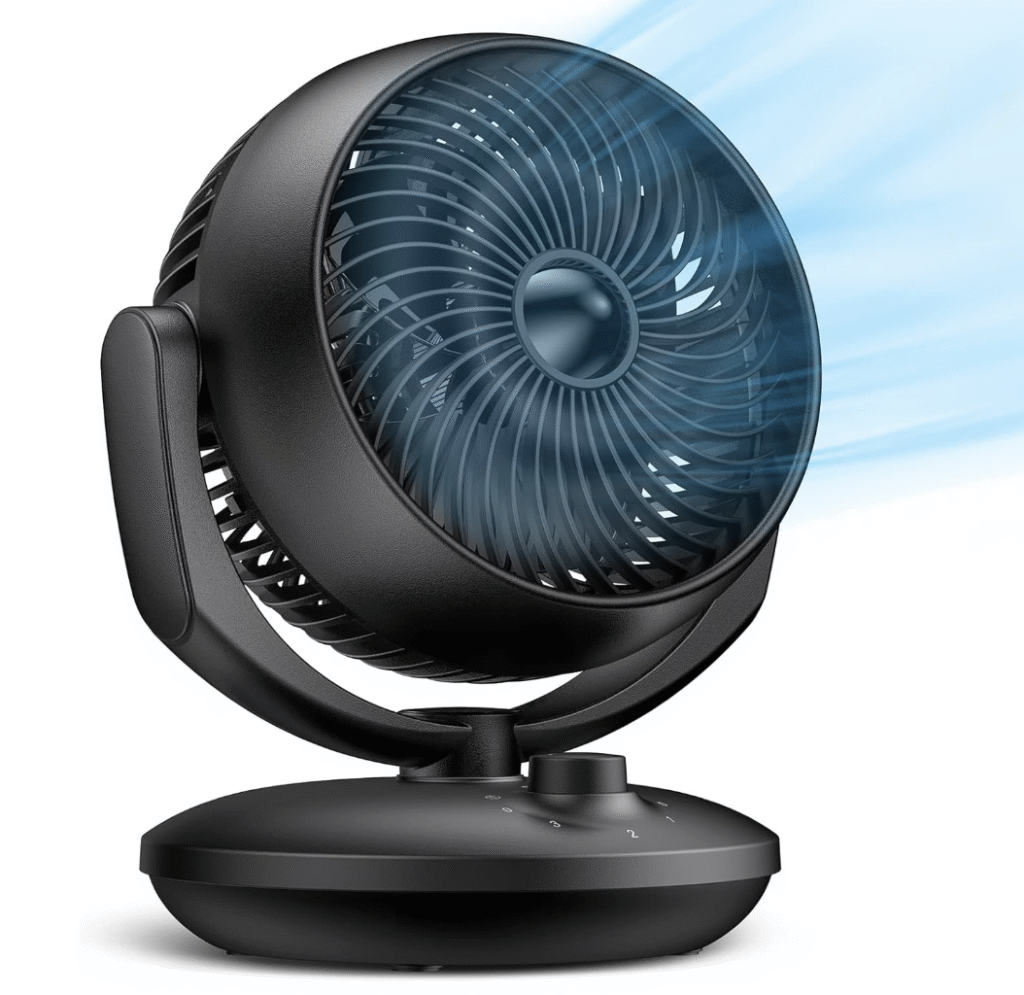 Ventilador Silencioso Circulación de Aire, Auto Oscilación Ventiladores Turbo Potente, 3 Velocidades, 15㎡ Area Cobertura, Inclinación Ajustable de 100°, para Dormitorio, Sala de Estar y Oficina